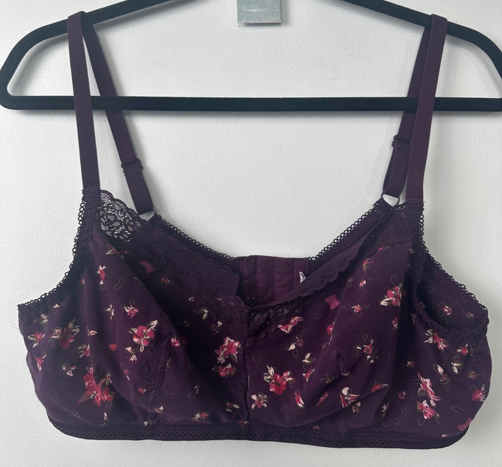 Savage X Fenty 2X Purpl Floral Lace Trimmed Bralette Bra Cotton Lingerie A5